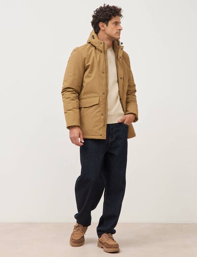 Parka longue droite &agrave; capuche vert kaki homme