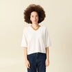 Pull col v manches 3/4 ecru femme
