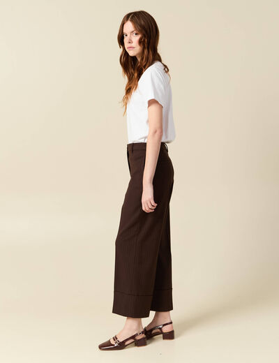 Pantalon taille haute marron fonc&eacute; femme