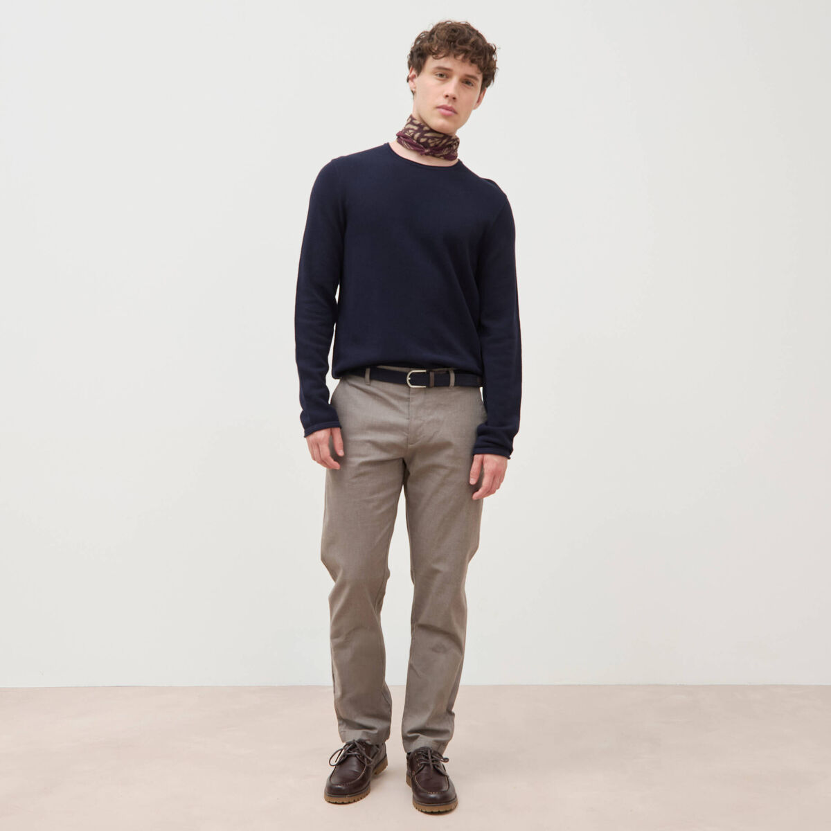 Pull col rond manches longues bleu marine homme