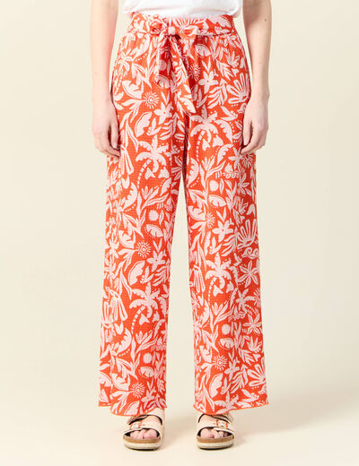 Pantalon fluide large orange foncé femme