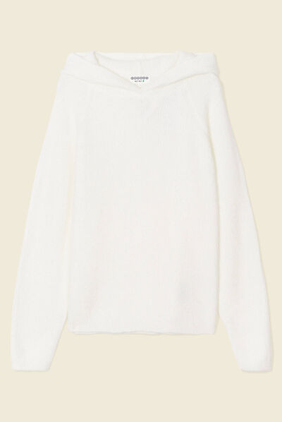 Pull à capuche éco-responsable ecru femme