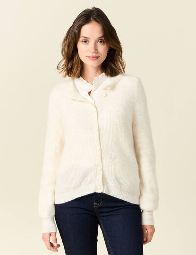 Gilet manches longues creme femme