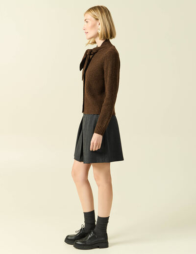 Pull col rond manches longues marron fonc&eacute; femme
