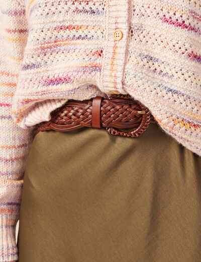 Ceinture tressée marron femme