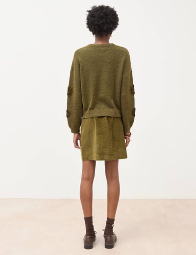 Pull manches longues col rond vert olive femme