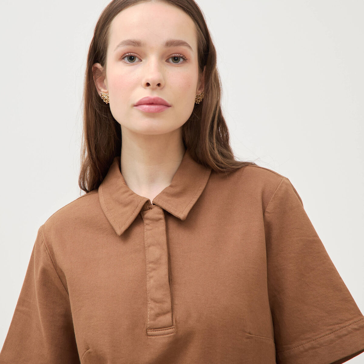 Robe manches courtes marron femme