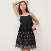 Jupe taille haute doubl&eacute;e en coton noir femme