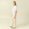 Pantalon large taille haute en maille creme femme