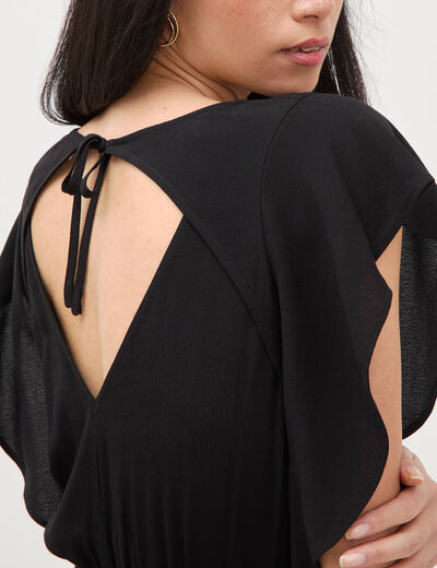 Robe col v manches courtes noir femme