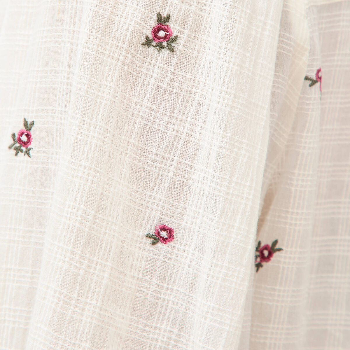 Chemise manches longues en coton brod&eacute;e blanc femme