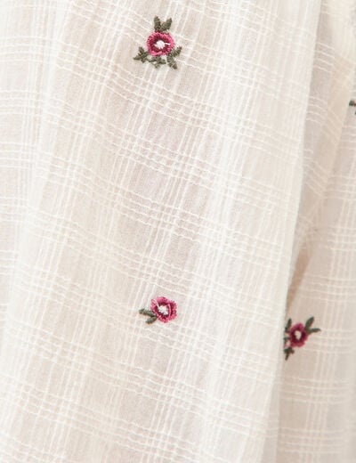 Chemise manches longues en coton brod&eacute;e blanc femme