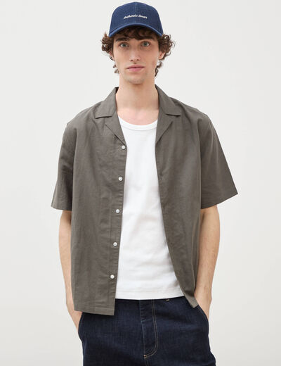 Chemise boyfriend manches courtes vert fonc&eacute; homme