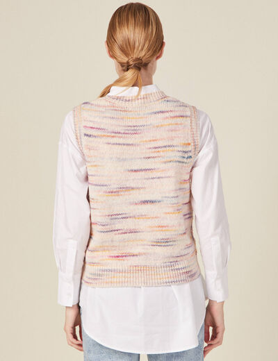Pull sans manches ajouré creme femme