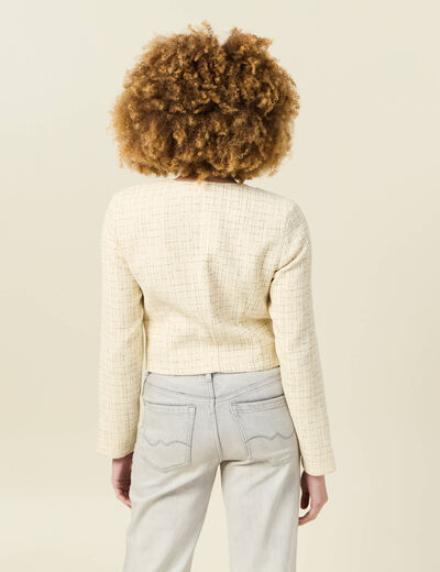 Veste tweed courte jaune pastel femme