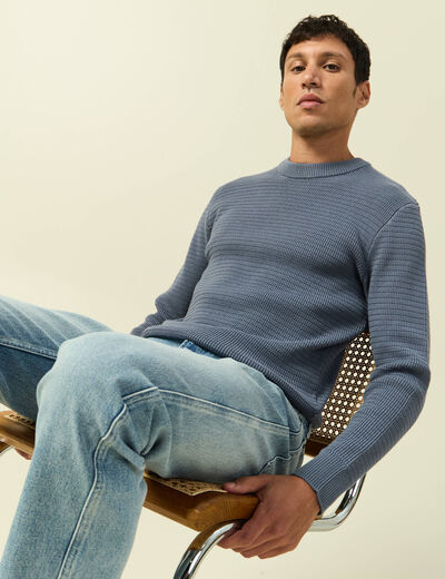 Pull col rond manches longues bleu gris homme