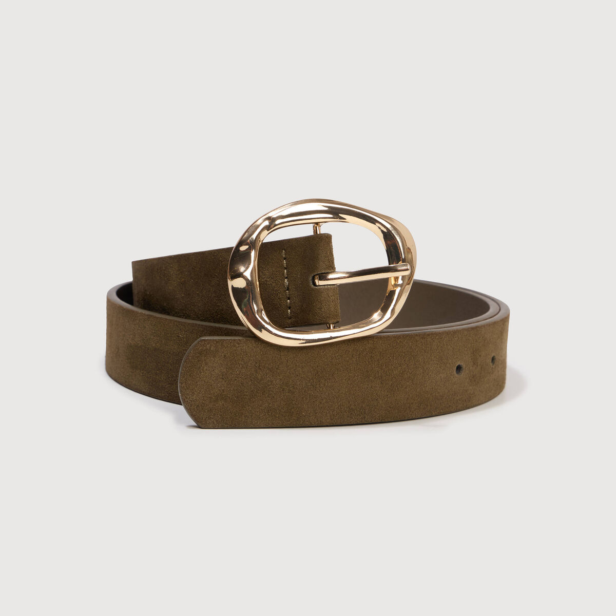 Ceinture large en cuir vert olive femme