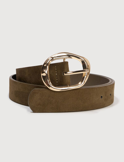 Ceinture large en cuir vert olive femme