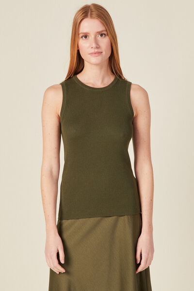 Pull débardeur éco-responsable vert kaki femme