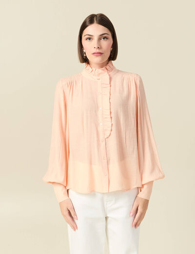 Chemise manches longues col montant rose champagne femme