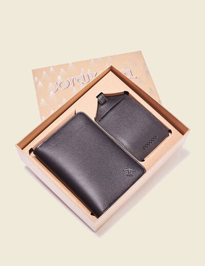 Ensemble étui et étiquette bagage noir homme