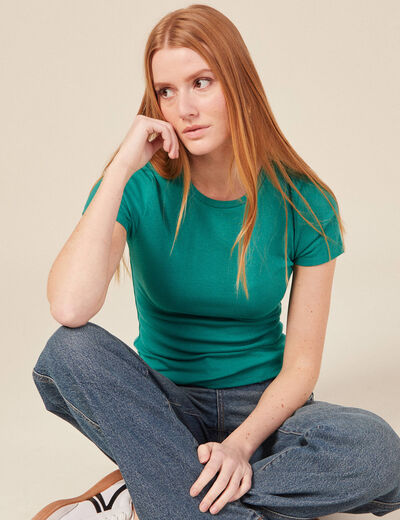 T-shirt manches courtes vert turquoise femme