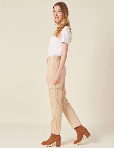 Pantalon cargo beige femme