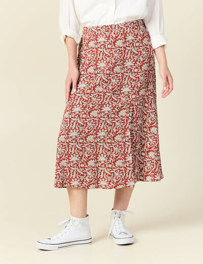 Jupe midi droite fluide bleu gris femme