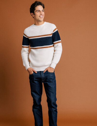 Pull manches longues fabriqué en France ecru homme