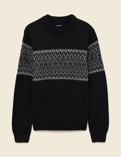 Pull col rond manches longues noir homme