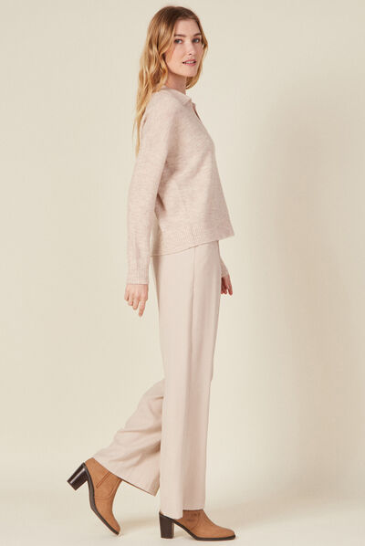 Pull col polo éco-responsable creme femme