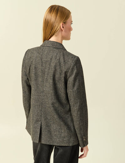 Blazer col tailleur manches longues gris fonc&eacute; femme