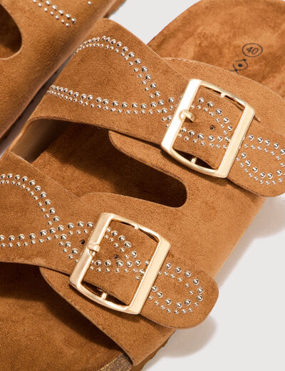 Mules avec d&eacute;tails clout&eacute;s marron femme