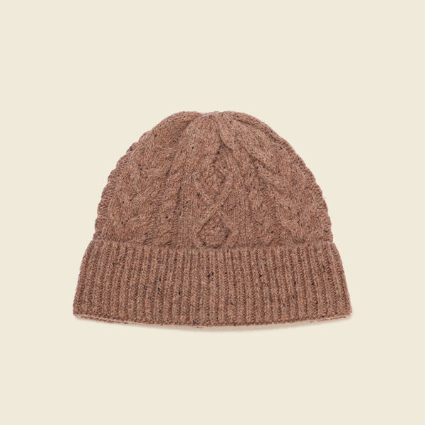 Bonnet tricoté à torsades marron foncé homme