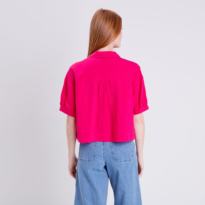 Chemise manches courtes rose fushia femme