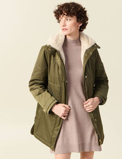 Parka droite à capuche vert kaki femme