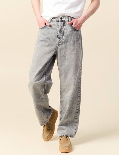 Jeans large 5 poches denim snow gris homme
