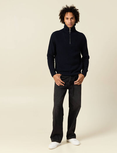 Pull col camionneur bleu marine homme