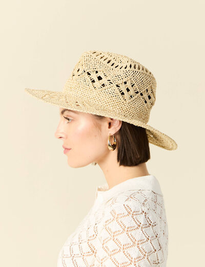 Chapeau de paille ajouré ecru femme