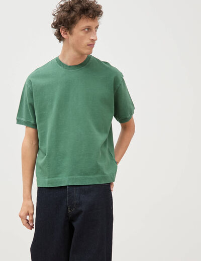 Sweat ample col rond manches courtes vert homme