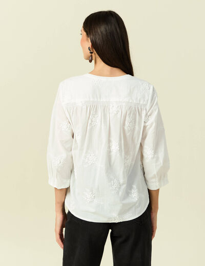 Chemise en coton manches 3/4 ecru femme