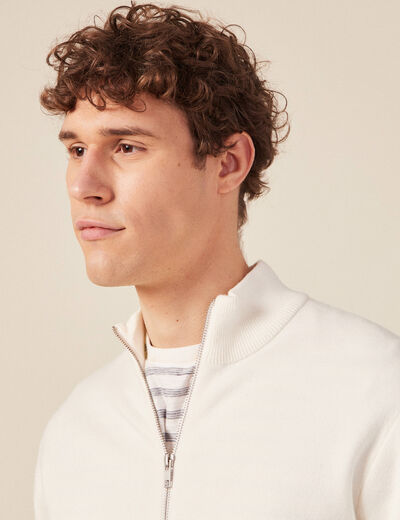 Gilet manches longues zippé ecru homme