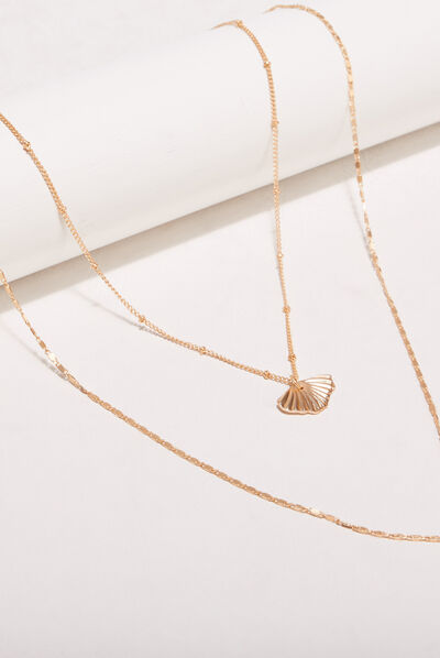 Collier 2 rangs à pendentifs couleur or femme