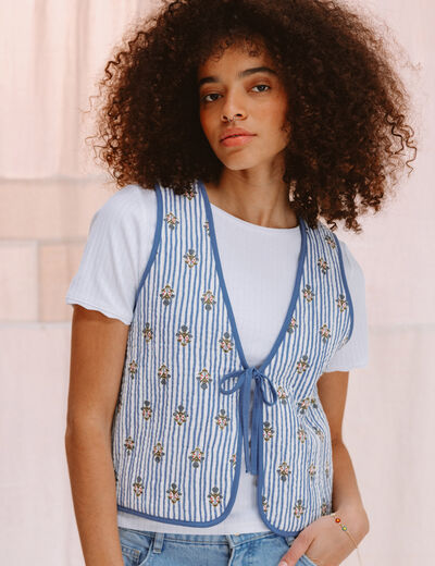 Gilet r&eacute;versible droit sans manches bleu ciel femme