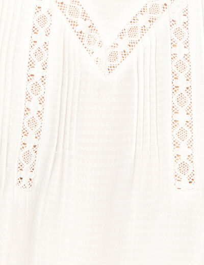 Blouse manches courtes col rond ecru femme