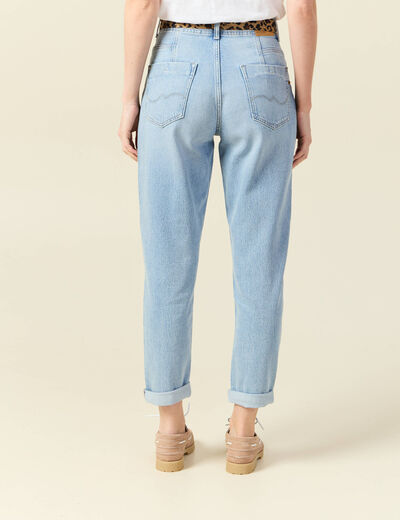 Jeans mom ceinture foulard denim bleach femme