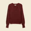 Pull col V manches longues orange fonc&eacute; femme