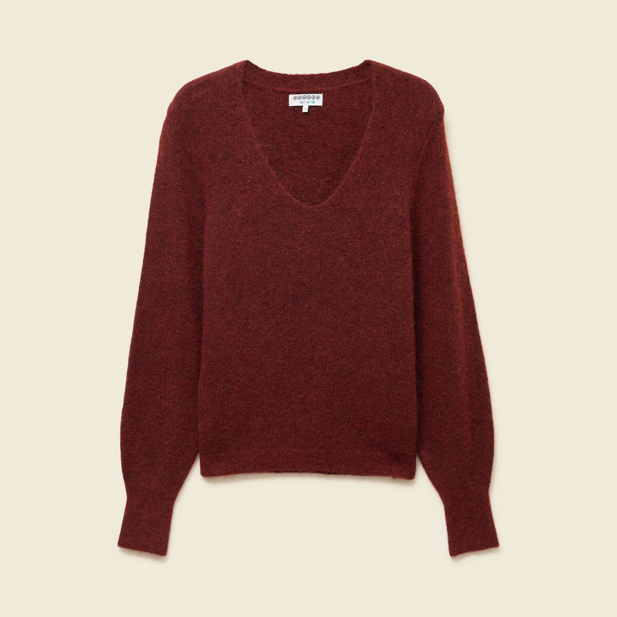 Pull col V manches longues orange fonc&eacute; femme