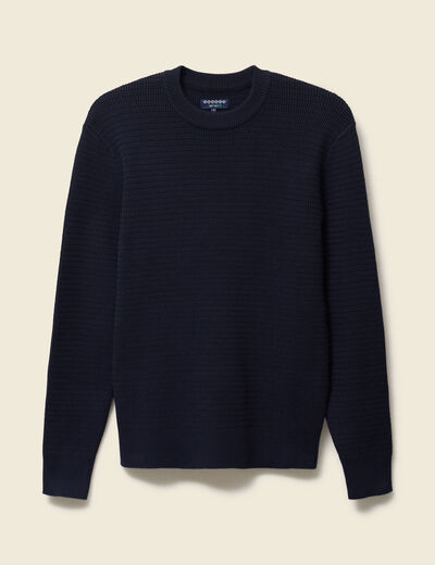 Pull col rond manches longues bleu marine homme