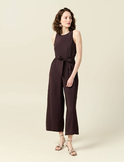 Combinaison pantalon large marron foncé femme